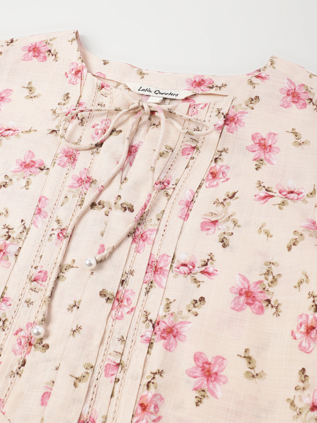 Latin Quarters Women Pink Round Neck 3/4th Sleeves Printed Top for Casual Wear