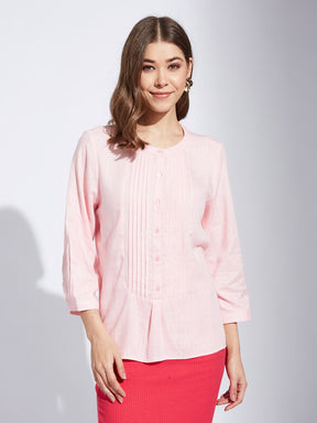 Latin Quarter Women Pink Round Neck 3/4th Sleeve Solid Tunic Blouse