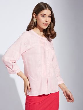 Latin Quarter Women Pink Round Neck 3/4th Sleeve Solid Tunic Blouse