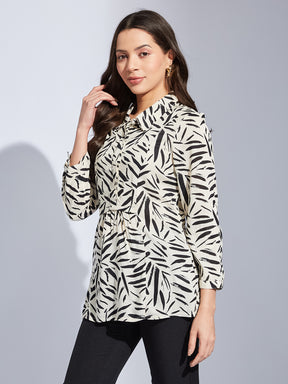 Latin Quarters Women White Printed Collared 3/4th Sleeves Casual Regular Tunic