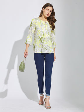 Latin Quarters Women Green Round Neck 3/4Th Sleeves Printed Tunic Blouse For Casual Wear