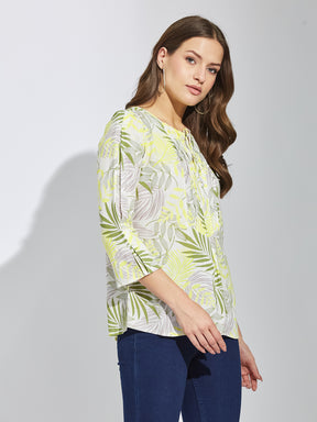 Latin Quarters Women Green Round Neck 3/4Th Sleeves Printed Tunic Blouse For Casual Wear