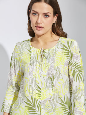 Latin Quarters Women Green Round Neck 3/4Th Sleeves Printed Tunic Blouse For Casual Wear