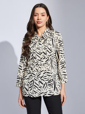 Latin Quarters Women White Printed Collared 3/4th Sleeves Casual Regular Tunic