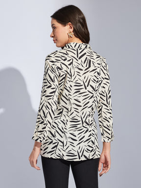 Latin Quarters Women White Printed Collared 3/4th Sleeves Casual Regular Tunic