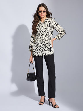 Latin Quarters Women White Printed Collared 3/4th Sleeves Casual Regular Tunic