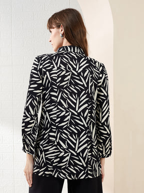 Latin Quarters Women's Black 3/4Th Sleeves Collared Printed Casual Hip Length Tunic
