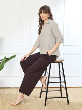 Latin Quarters Women's Beige 3/4th Sleeves Collar Neck Casual Solid Tunic