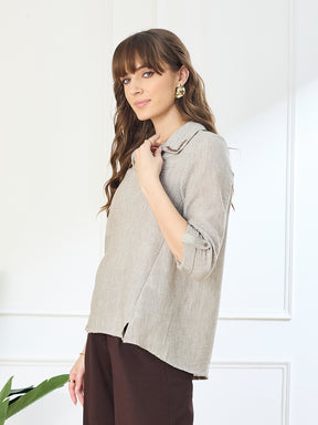 Latin Quarters Women's Beige 3/4th Sleeves Collar Neck Casual Solid Tunic