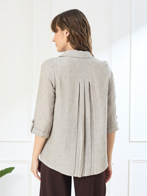 Latin Quarters Women's Beige 3/4th Sleeves Collar Neck Casual Solid Tunic