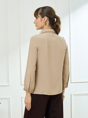 Latin Quarters Women's Beige Full Sleeves Collar Neck Casual Solid Tunic