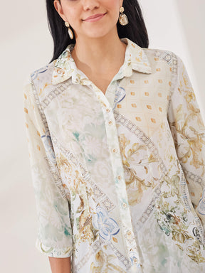 Latin Quarters Women's Off-White Printed 3/4th Sleeve Collar Neck Casual Shirt