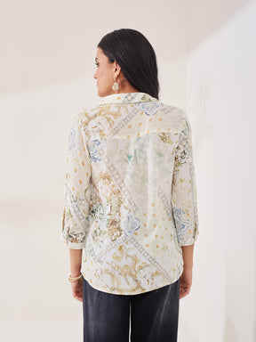 Latin Quarters Women's Off-White Printed 3/4th Sleeve Collar Neck Casual Shirt