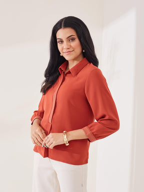 Latin Quarters Women's Rust Solid 3/4th Sleeve Collar Neck Casual Tunic