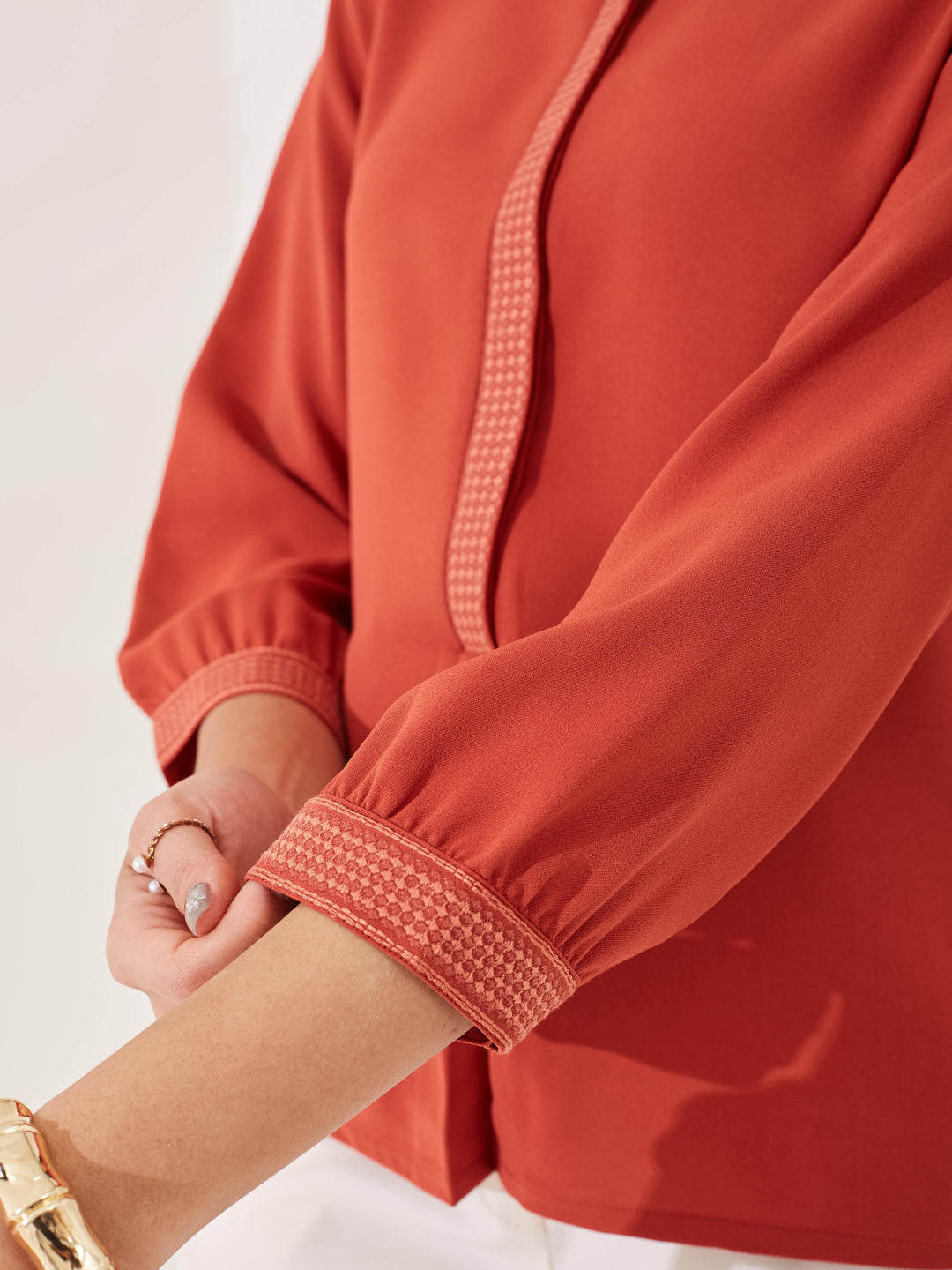 Latin Quarters Women's Rust Solid 3/4th Sleeve Collar Neck Casual Tunic