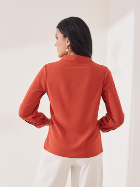 Latin Quarters Women's Rust Solid 3/4th Sleeve Collar Neck Casual Tunic