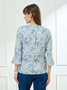 Latin Quarters Women's Blue 3/4th Sleeves Round Neck Casual Printed Tunic
