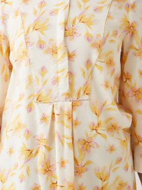 Latin Quarters Women Yellow Printed Round Neck 3/4th Sleeves Casual Tunic