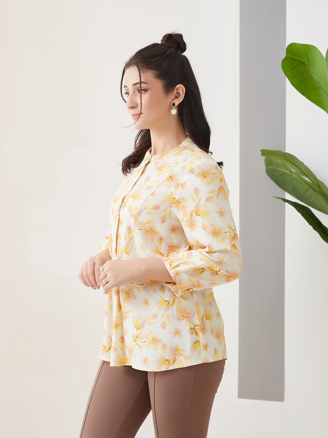 Latin Quarters Women Yellow Printed Round Neck 3/4th Sleeves Casual Tunic