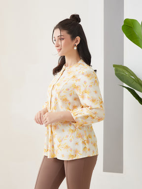 Latin Quarters Women Yellow Printed Round Neck 3/4th Sleeves Casual Tunic