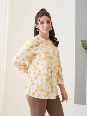 Latin Quarters Women Yellow Printed Round Neck 3/4th Sleeves Casual Tunic