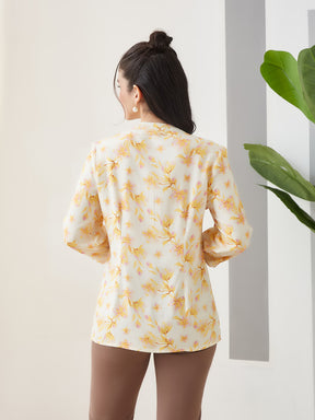 Latin Quarters Women Yellow Printed Round Neck 3/4th Sleeves Casual Tunic