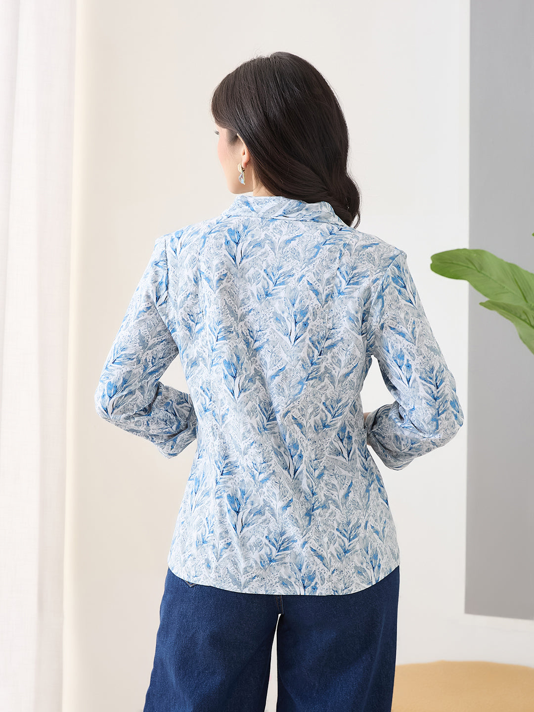 Latin Quarters Women Blue Printed 3/4th Sleeves Spread Collar Casual Shirt