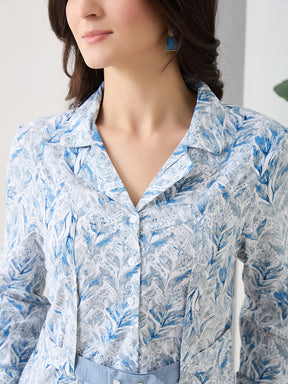 Latin Quarters Women Blue Printed 3/4th Sleeves Spread Collar Casual Shirt