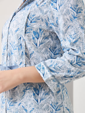 Latin Quarters Women Blue Printed 3/4th Sleeves Spread Collar Casual Shirt