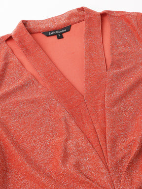 Orange Half Sleeve Solid Knit Top