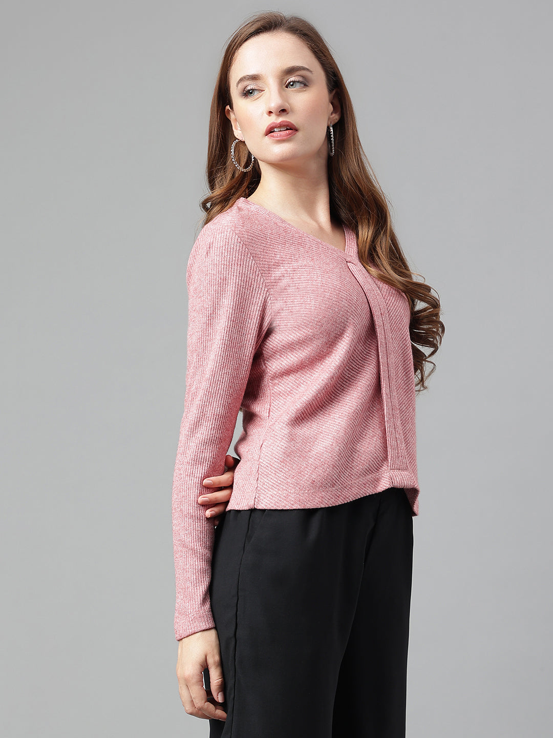 Rose Full Sleeve Solid Rayon Knit Top