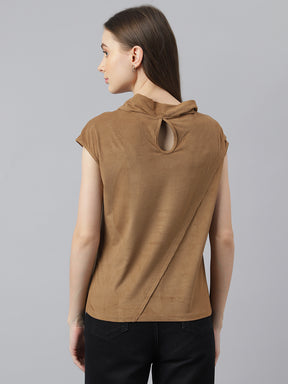 Brown Cap Sleeves Top