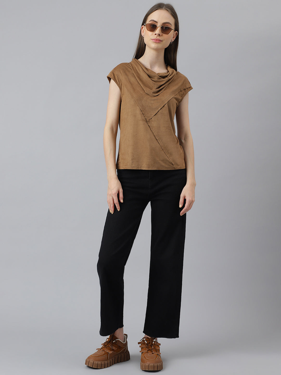 Brown Cap Sleeves Top