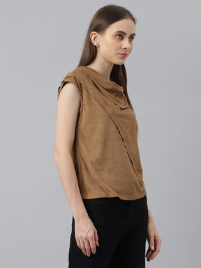 Brown Cap Sleeves Top