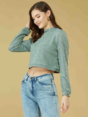 Light Green Full Sleeve Solid Knit Top