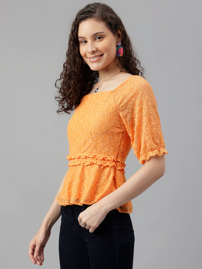 Papaya Square Neck Half Sleeve Solid Top