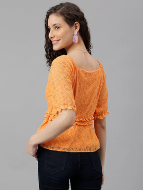 Papaya Square Neck Half Sleeve Solid Top