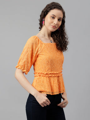 Papaya Square Neck Half Sleeve Solid Top