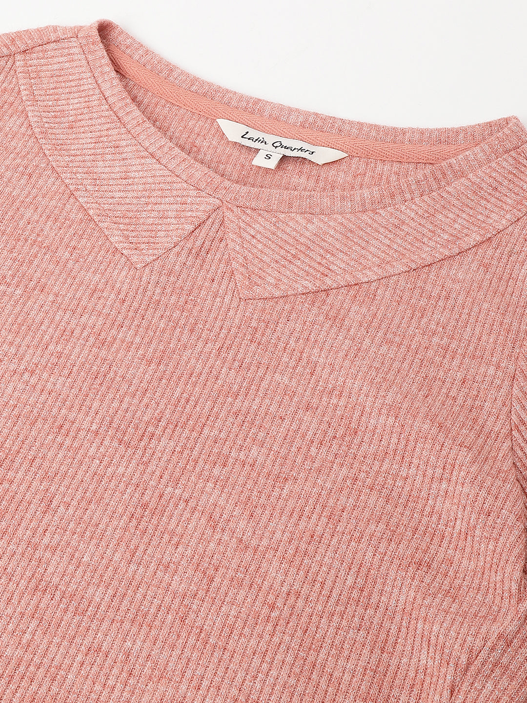 Peach Full Sleeve Solid Knit Top
