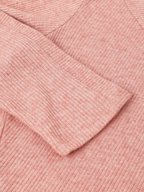 Peach Full Sleeve Solid Knit Top