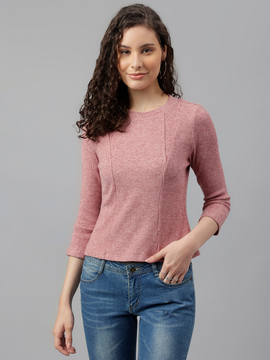 Maroon Full Sleeve Solid Knit Top