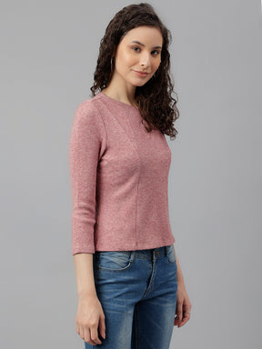 Maroon Full Sleeve Solid Knit Top