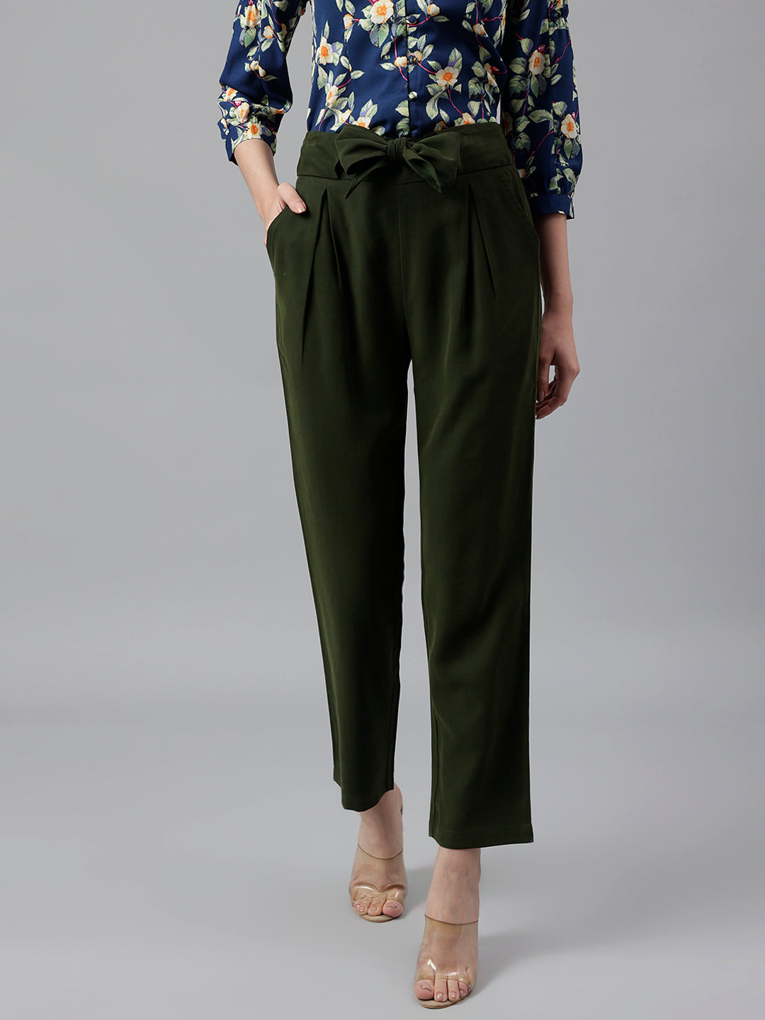 Green Classic Fit Rayon Blend Pant