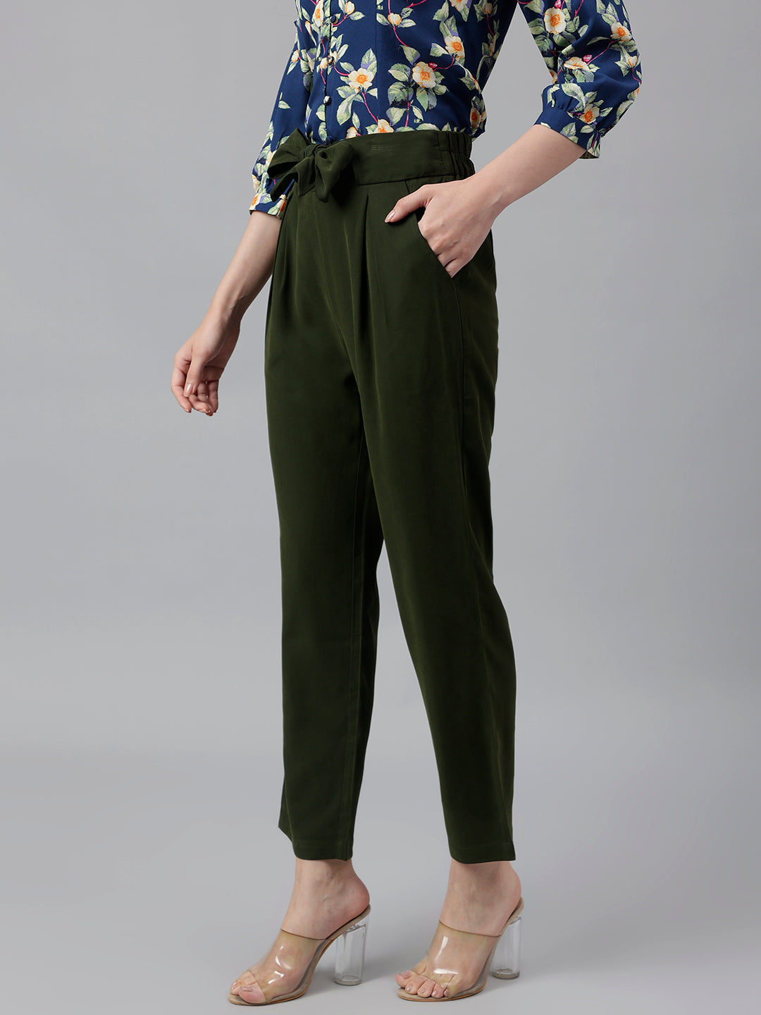 Green Classic Fit Rayon Blend Pant