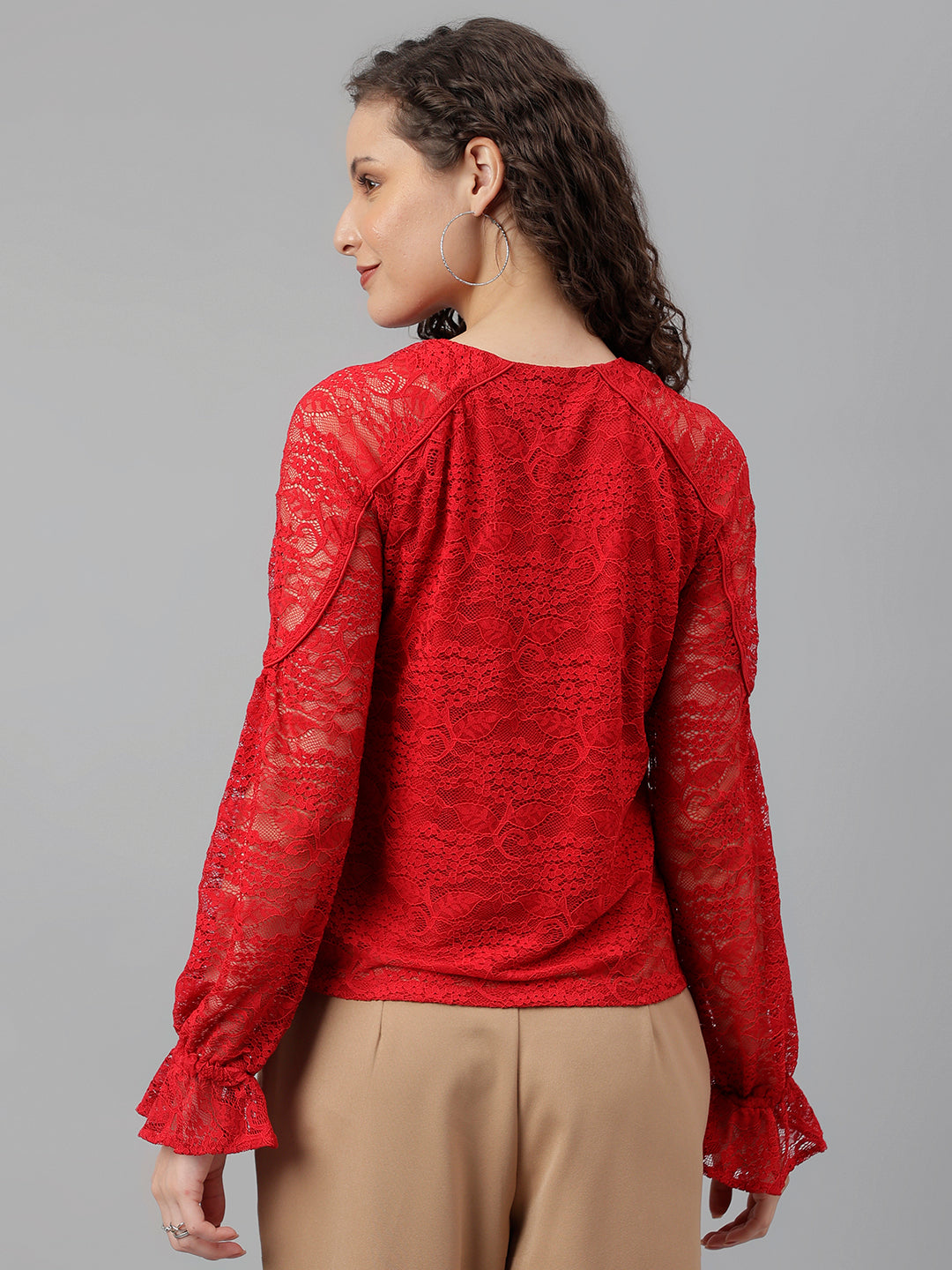 Red Full Sleeve Solid Knit Top