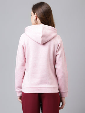 Pink Full Sleeve Solid Women Hoodie Sweatshirt Knit Top for Casual