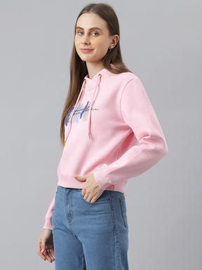 Pink Full Sleeve Short Sweatshirt Knit Top