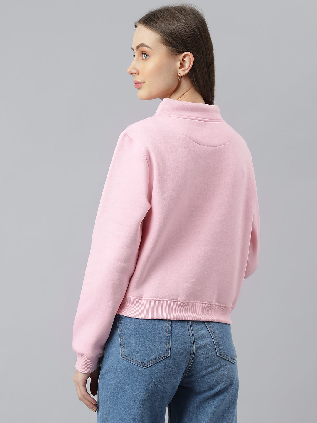 Pink Full Sleeve Short Sweatshirt Knit Top