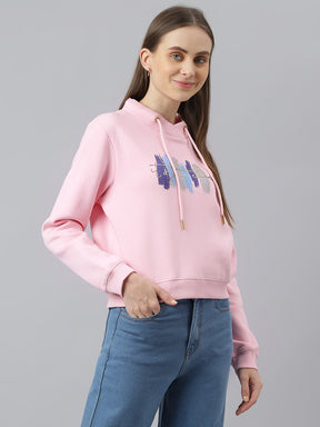 Pink Full Sleeve Short Sweatshirt Knit Top