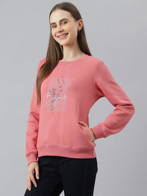 Coral Full Sleeves Casual Printed Sweatshirt